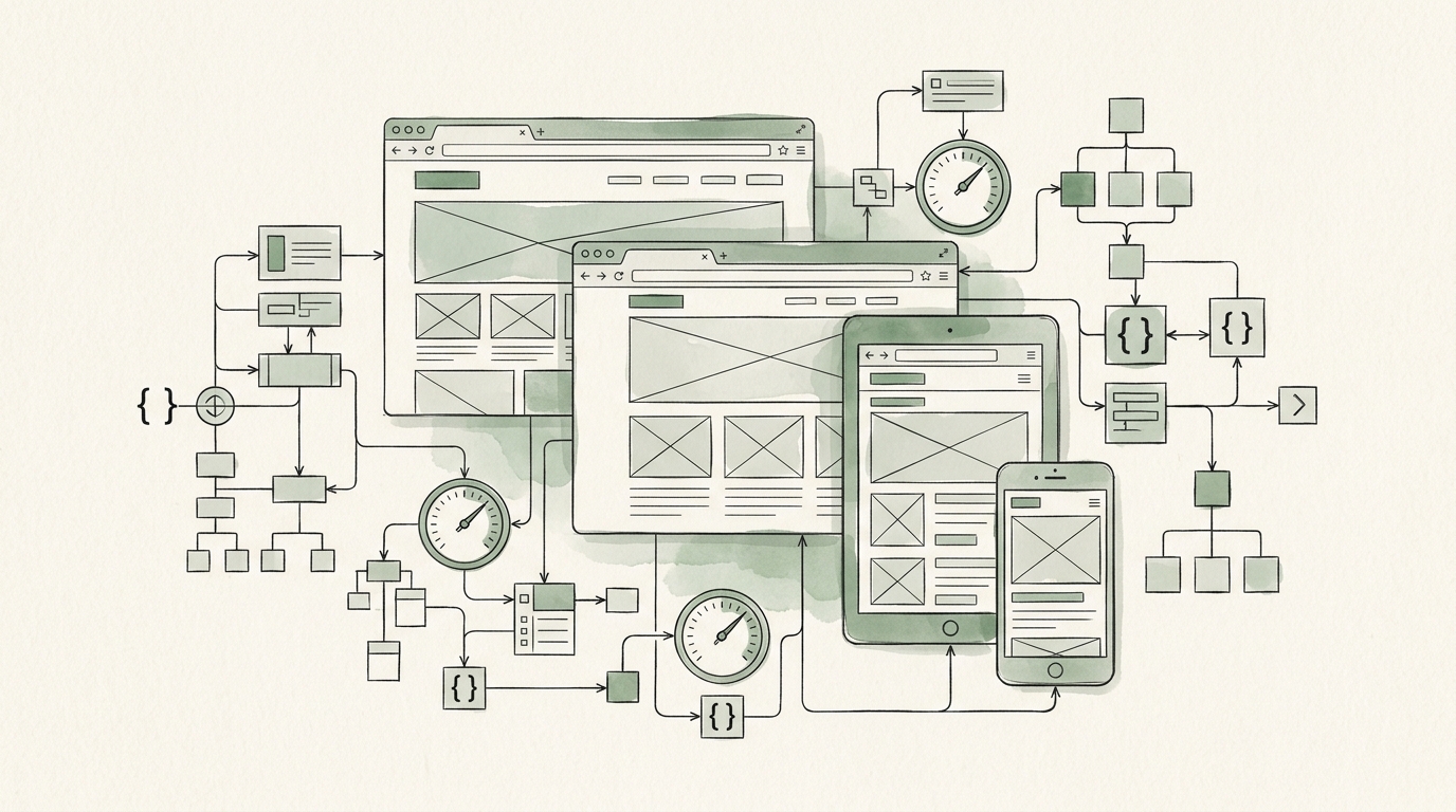 2D technical sketch of modern web engineering and component architectures